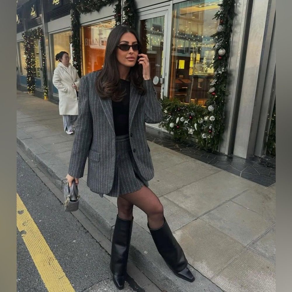 Zara Gray PINSTRIPE Skirt and Blazer Set BLOGGER FAVORITE